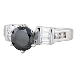1.83ctw Black White Diamond Ring 14k White Gold Size 7 Engagement For Sale