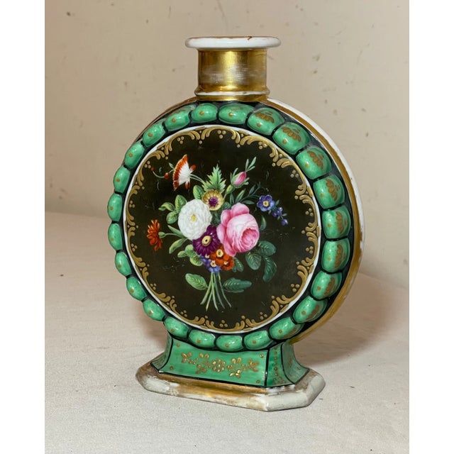 Antique 19th Century Hand Painted Floral French Gilt Porcelain Bud Moon Vase For Sale - Image 4 of 10
