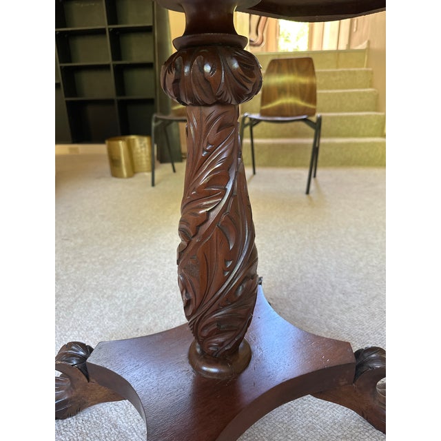 Wood Early 20th Century Mahogany Fold-Over Tea & Game Table With Carved Pedestal and Claw Feet For Sale - Image 7 of 12