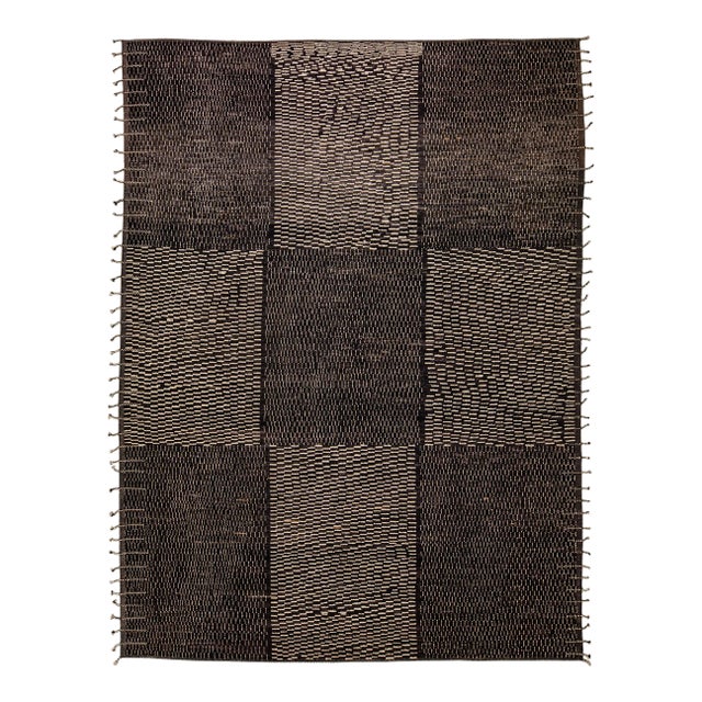 Black Modern Moroccan Style Handmade Check Flecked Motif Oversize Wool Rug For Sale