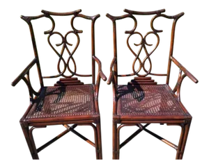 McGuire Style Marson Carson Chinese Rattan Chippendale Chairs - a Pair