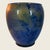 6” high 5” wide, reverse painted abstract design with copper painted interior, no flaws, excellent condition.