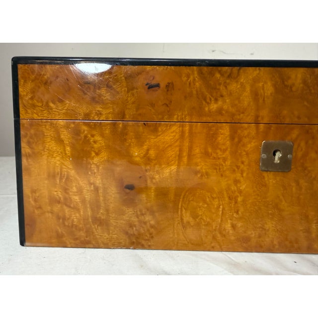 High Quality Handmade Italian Caminetto Burl Wood Veneer Brass Cigar Humidor Box For Sale - Image 4 of 17