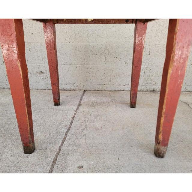 Wood Primitive Farmhouse Style Barn Red Tavern / Work Table For Sale - Image 7 of 12