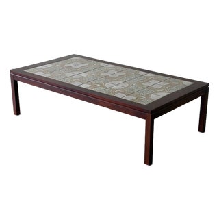 Rosewood Rectangular Coffee Table With Ceramic Tile Top Vintage Mid-Century Modern 1960s For Sale