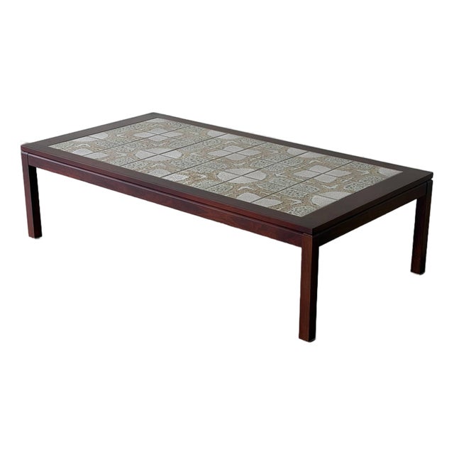 Rosewood Rectangular Coffee Table With Ceramic Tile Top Vintage Mid-Century Modern 1960s For Sale