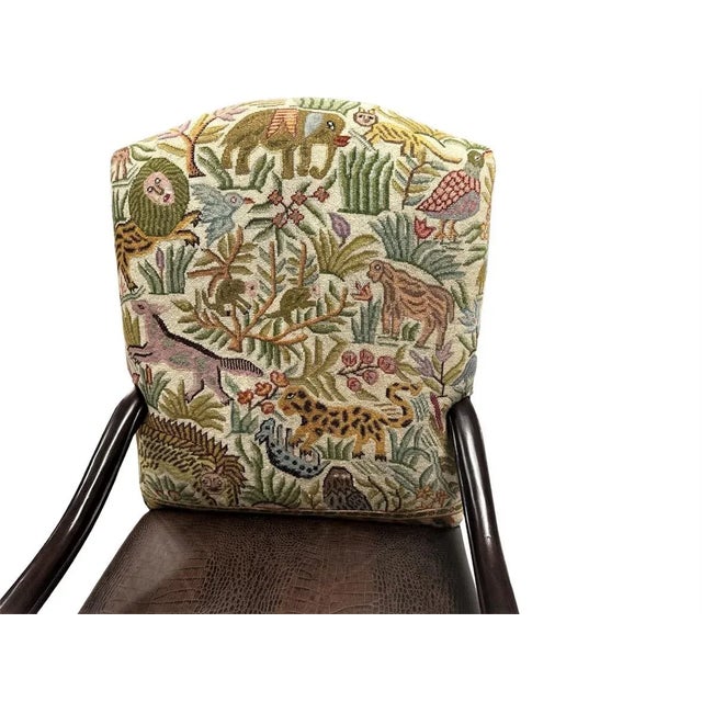 Hacienda Chair Upholstered With Jungle Animals Tapestry and Embossed Cowskin For Sale - Image 10 of 12