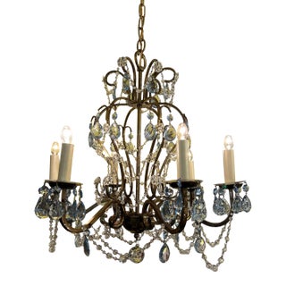 Bronze Finish Iron Scroll Crystal Swag Chandelier With Bronze Finish Canopy For Sale