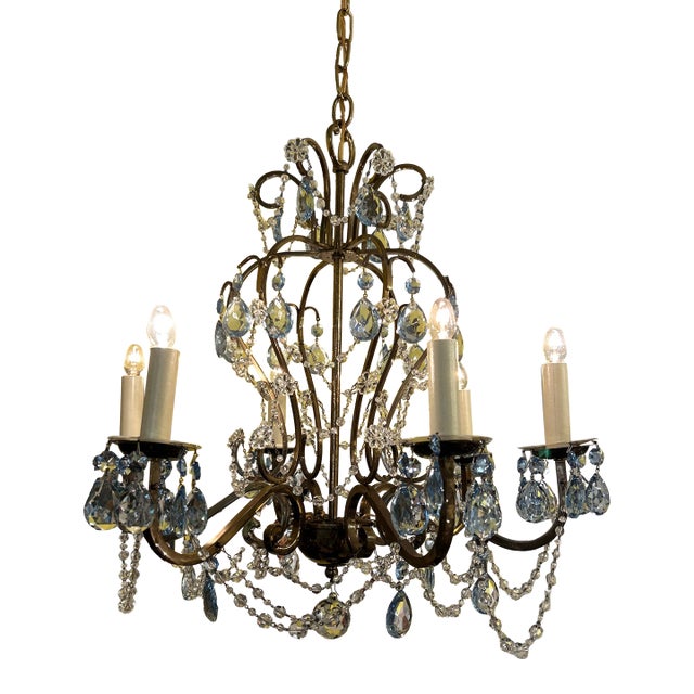 Bronze Finish Iron Scroll Crystal Swag Chandelier With Bronze Finish Canopy For Sale
