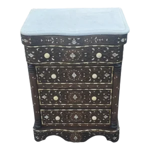 Mother-Of-Pearl Walnut Wood Chest of Drawers, Chocolate Brown