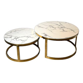 Round Marble Look Coffee Tables, Set of 2 For Sale
