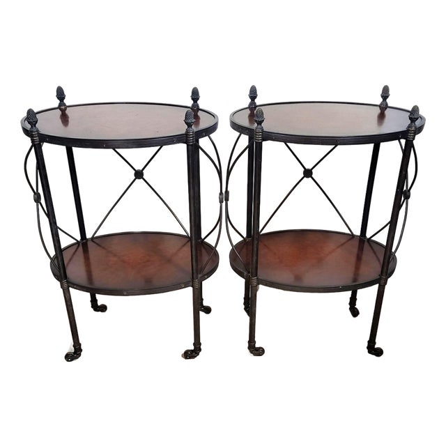 Pair of Vintage Oval Gueridon Theodore Alexander Side End Tables For Sale
