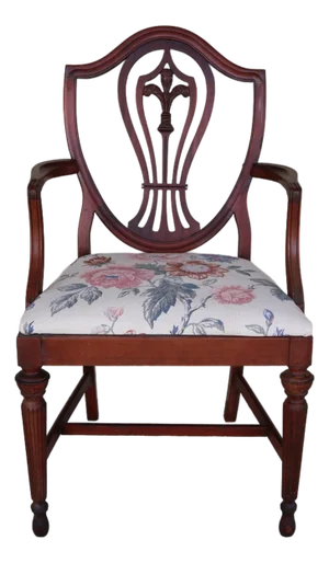 1940’s Carved Mahogany Shield Back Armchair Attributed to Drexel Heritage