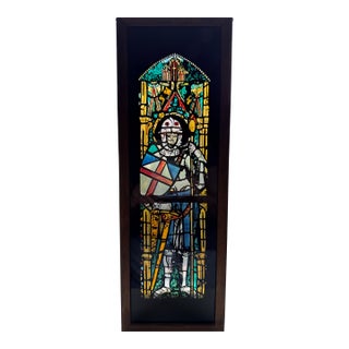 English Framed Knight in Colorful Glass For Sale