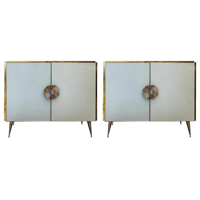 Metal Early 21st Century Murano Glass Cabinets with Brass Trim - A Pair For Sale - Image 7 of 7