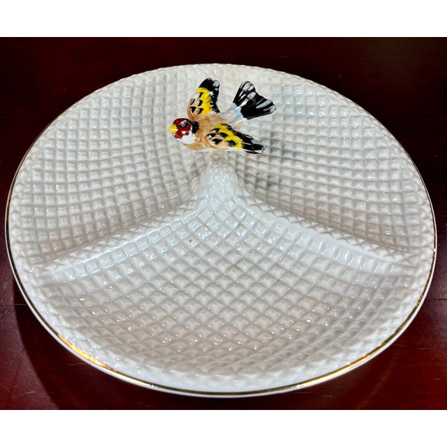 Mid-Century Modern Vintage Waffle Pattern Glazed Porcelain Serving Plate For Sale - Image 3 of 7