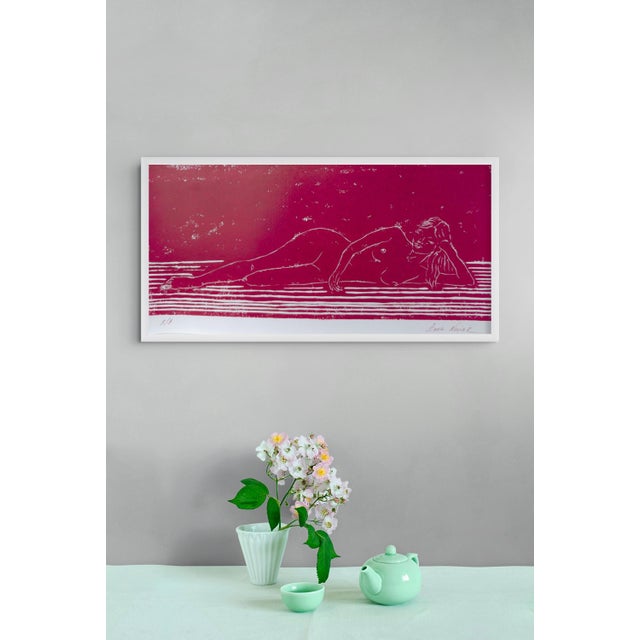 “Nude on the Sofa” Original Hand-Pulled Linocut Nude Figure Limited Edition of 3 Art by Anna Novick. Hand Signed and Numbered 3/3 For Sale - Image 9 of 9