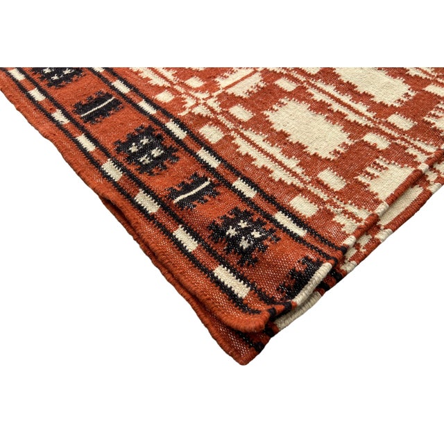 Handmade New Zealand Wool Dhurrie Runner, Terracotta, Cream and Brown Geometric Dhurrie Runner - 2.5'x21.5' For Sale - Image 6 of 14