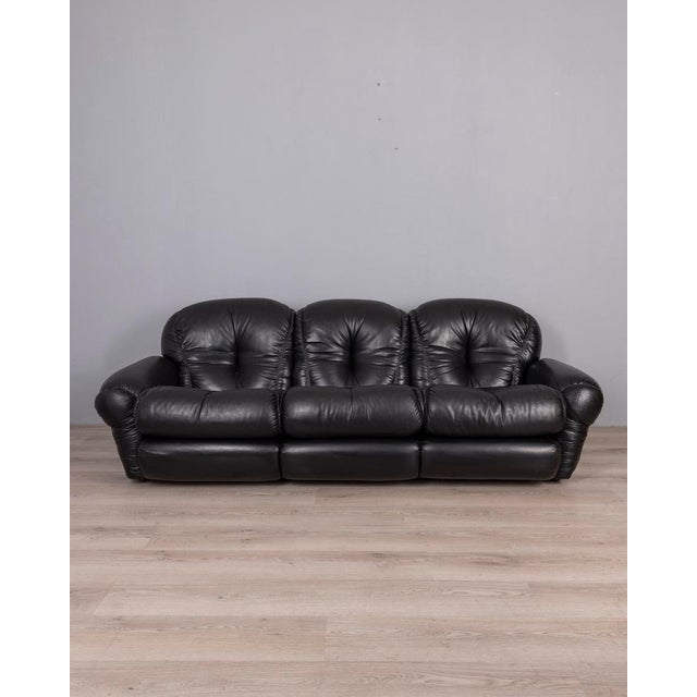 Vintage Italian Three-Seater Sofa in Black Leather, 1970s For Sale - Image 18 of 18