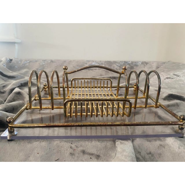 Modern Vintage Silver Plate and Lucite Tabletop Desktop Boudoir Organizer For Sale - Image 3 of 8