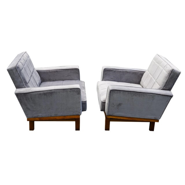 Mid-Century Modern Pair of Mid-Century Modern Upholstered Walnut Lounge Chairs, Italian, Ca. 1967 For Sale - Image 3 of 8
