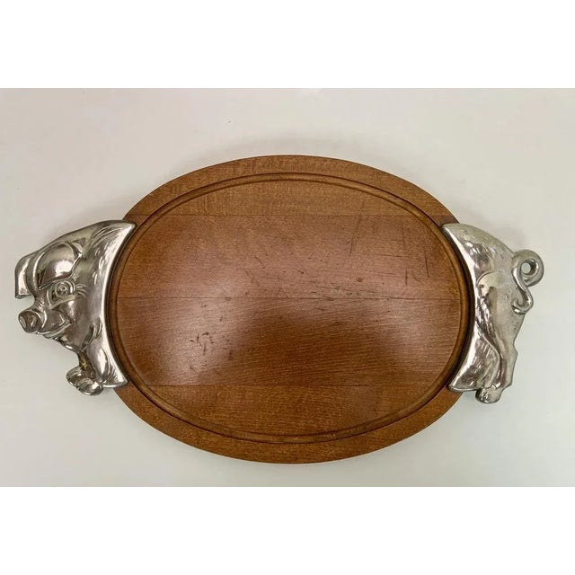 Wood Cutting Boards with Chrome Plate Ox and Pig from BMF, 1950s, Set of 2 For Sale - Image 7 of 8
