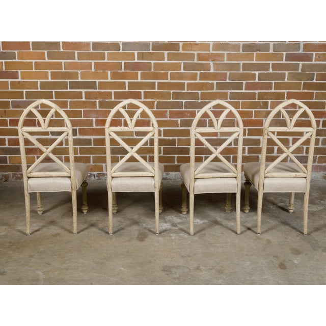Gothic Early 20th Century Set of Four Gothic Revival English Bleached Oak Dining Chairs with Arched Backs For Sale - Image 3 of 12