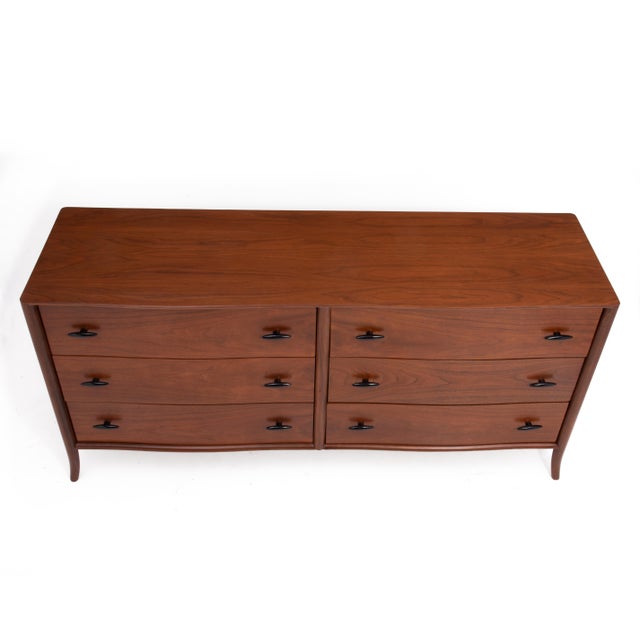 Wood T.H. Robsjohn-Gibbings Widdicomb Walnut Klismos Saber Leg Six Drawer Dresser For Sale - Image 7 of 14
