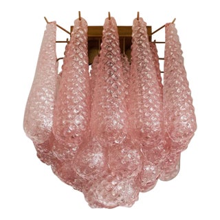 Murano Ceiling Chandelier – 32 Rose/Pink Grit Drop Shape Glass For Sale
