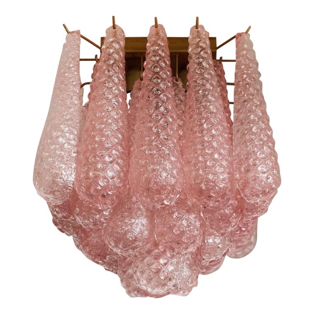 Murano Ceiling Chandelier – 32 Rose/Pink Grit Drop Shape Glass For Sale