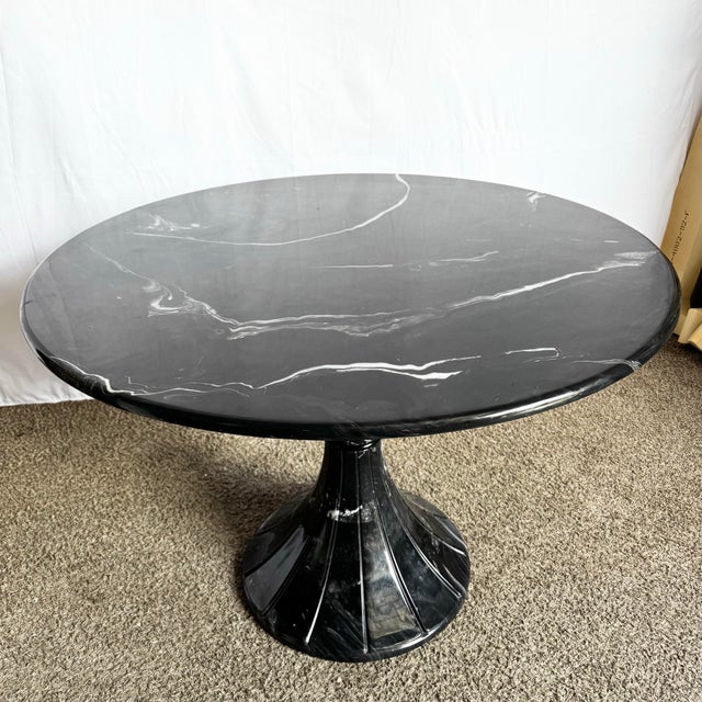 Postmodern Postmodern Faux Black Marble Swivel Circular Dining Table For Sale - Image 3 of 9