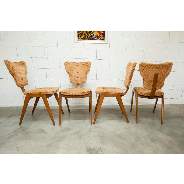 Set of 4 lounge chairs and 2 armchairs by Roger Landault, ABC edition, 1950. The seats and backs are in good condition,...