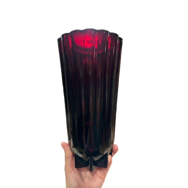 Anchor Hocking Classic Royal Ruby Vase "Royal Ruby" was a trademark of Anchor Hocking. 10" tall and 5.25” wide. Circa...