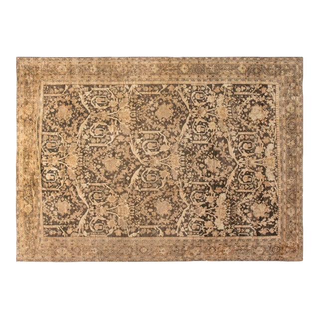 Antique Persian Sultanabad Camel and Brown Handwoven Wool Carpet For Sale