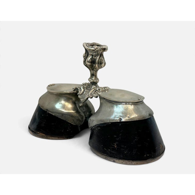 Antique Edwardian Sterling Silver Double Horse Hoof Inkwell Desk Stand For Sale In West Palm - Image 6 of 15