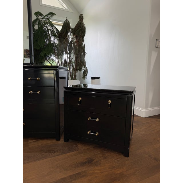 Lane Furniture Vintage Lane Black Lacquer Hollywood Regency Queen Bedroom Suite With Matching Cedar Chest For Sale - Image 4 of 16