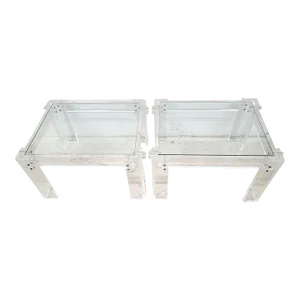 Oversized 1970s Vintage MCM Lucite Glass Side End Tables