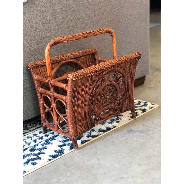 1970s 1970s Coastal Bamboo & Wicker Magazine Rack For Sale - Image 5 of 12