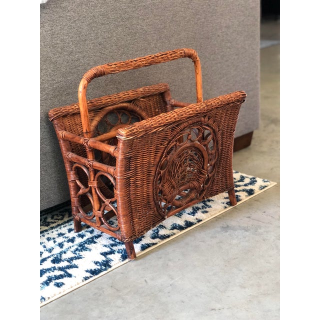 Mid 20th Century Mid 20th Century Vintage Woven Wicker Magazine Rack For Sale - Image 5 of 12