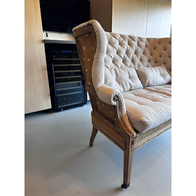 2010s Restoration Hardware Deconstructed Linen Tufted Loveseat For Sale - Image 5 of 9