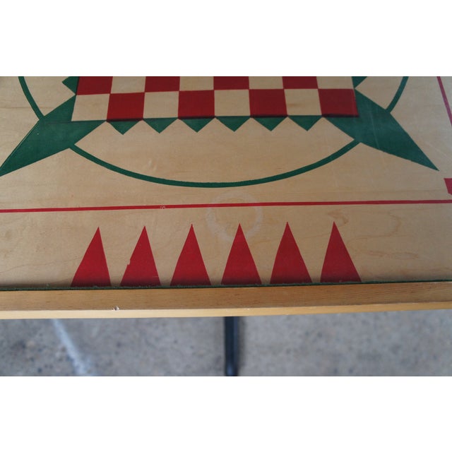 1960s Vintage Carrom Crokinole Chess Checkers Game Board Pedestal Table 42" For Sale - Image 5 of 12