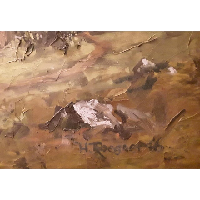 Modern H Roegner, Mountain Hut with Alpine Panorama, 1946, Large Oil on Canvas, Framed For Sale - Image 3 of 9