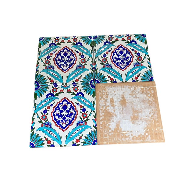 2000 - 2009 Turkish Iznik Red & Blue Floral Pattern Ceramic Tiles 8" For Sale - Image 5 of 5