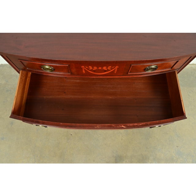 Wood Federal Inlaid Mahogany Bow Front Dresser Chest by National Furniture, Circa 1960s For Sale - Image 7 of 13