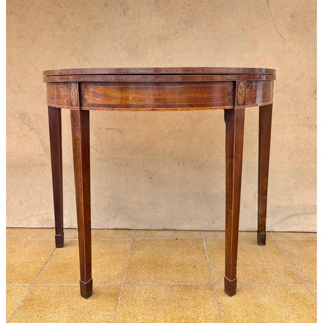 Wood Neoclassical Demi-Lune Table with Green Leather Top, 1940s For Sale - Image 7 of 13