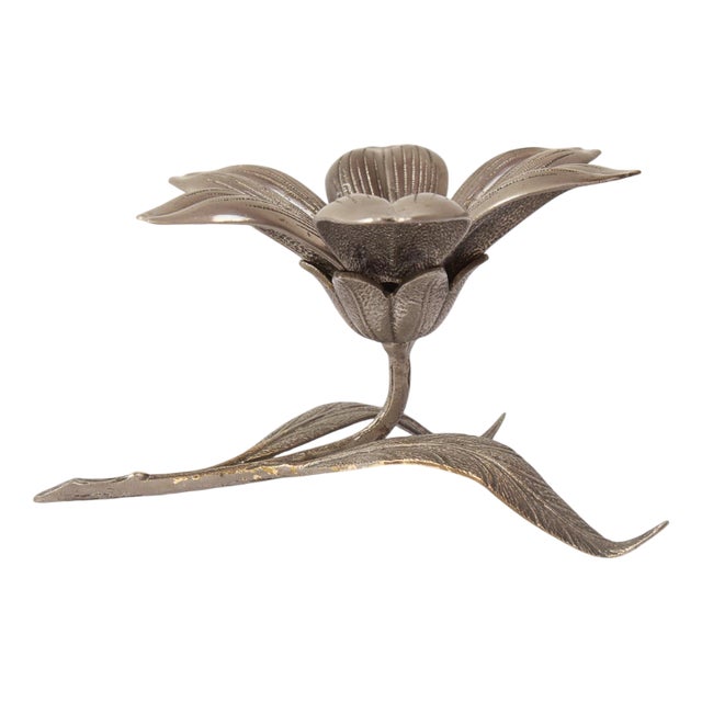 Vintage Silvered Bronze Flower Ashtray, 1960 For Sale
