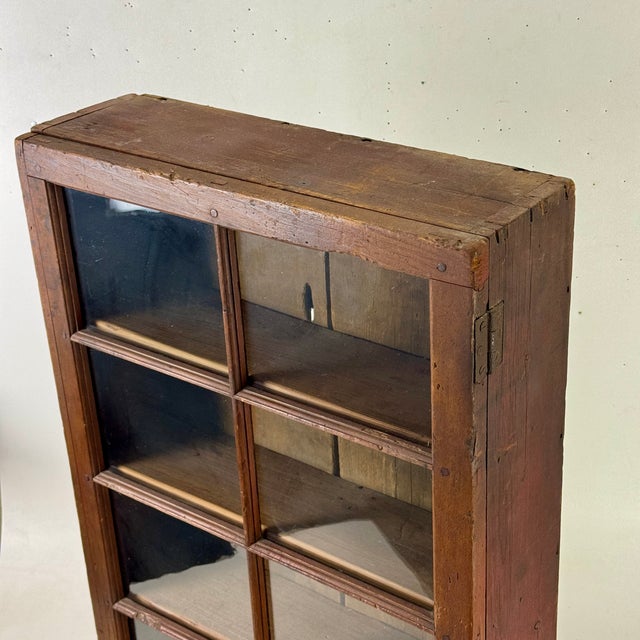 Gorgeous Antique Primitive Glass Front Wooden Painted Cabinet Cupboard For Sale - Image 9 of 16