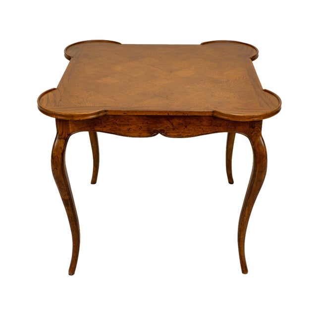 1970s Italian Cabriole Leg Parquetry Top Oak Game Table Made in Italy For Sale In Tampa - Image 6 of 9