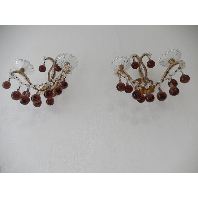 French French Beaded Amethyst Murano Drops Sconces, Circa 1920 For Sale - Image 3 of 11