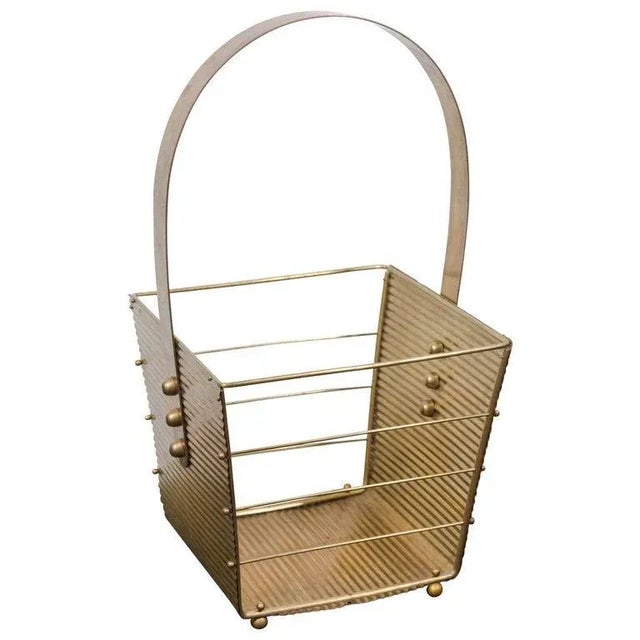 1950s Italian Brass Magazine Basket For Sale - Image 4 of 6